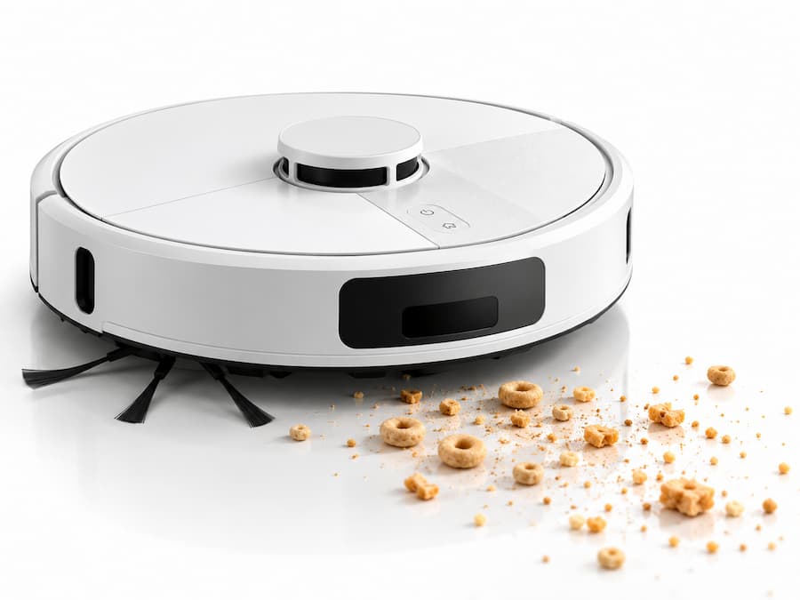 Roomba 115 Combo Blanco realizando una limpieza localizada sobre migas